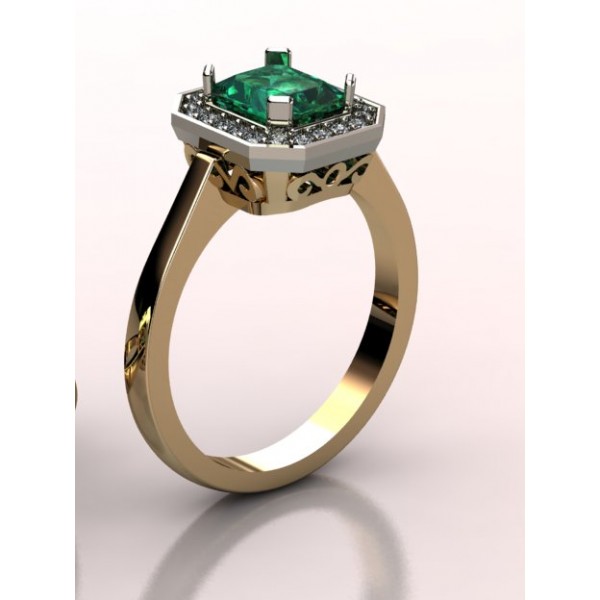 Złoty pierścionek ze szmaragdem i brylantami KOD PRODUKTU: P567