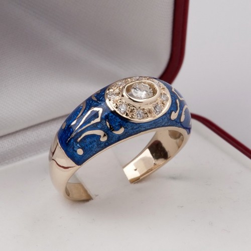 Złoty pierścionek z emalią i diamentami KOD PRODUKTU: EM 012