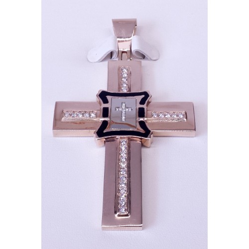 Krzyż złoty z emalią i diamentami