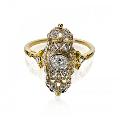 Złoty pierścionek bizantyjski w żółtym i białym złocie z brylantami KOD PRODUKTU: P 156